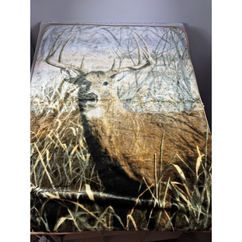 90's Style The Northwest Company Woods Buck Deer Blanket 50x60 Raschel Throw‎
